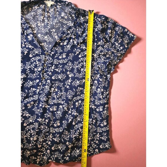 Mason & Belle Blue Floral Blouse L – Boho Button Front Peasant Top Rayon - Picture 7 of 9